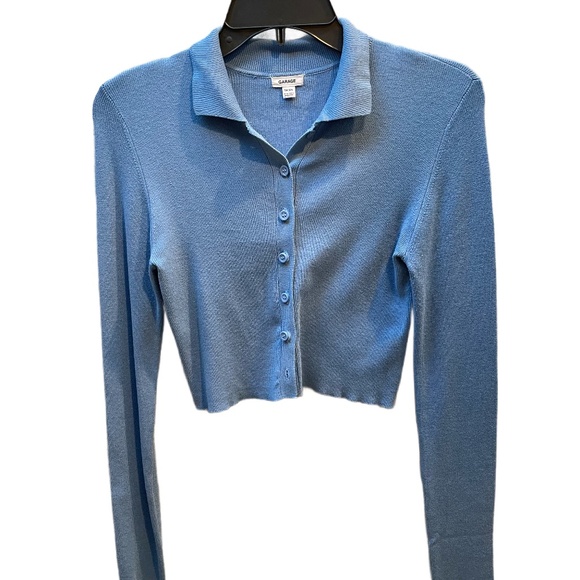 ❤️ GARAGE BLUE RIBBED CROPPED CARDIGAN SWEATER SIZE XS - Picture 1 of 4